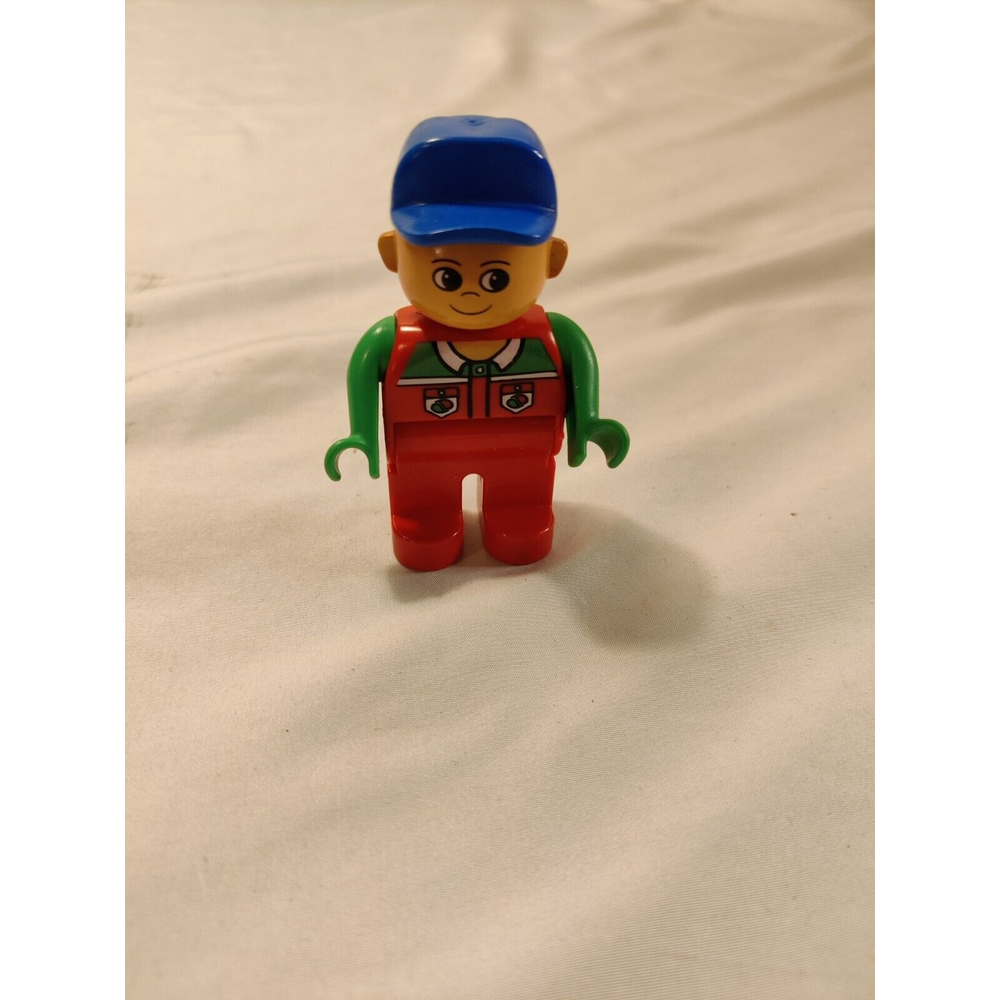Lego Duplo INTELLI TRAIN WORK Man BLUE HAT RED GREEN Figure Vintage Rare #3325